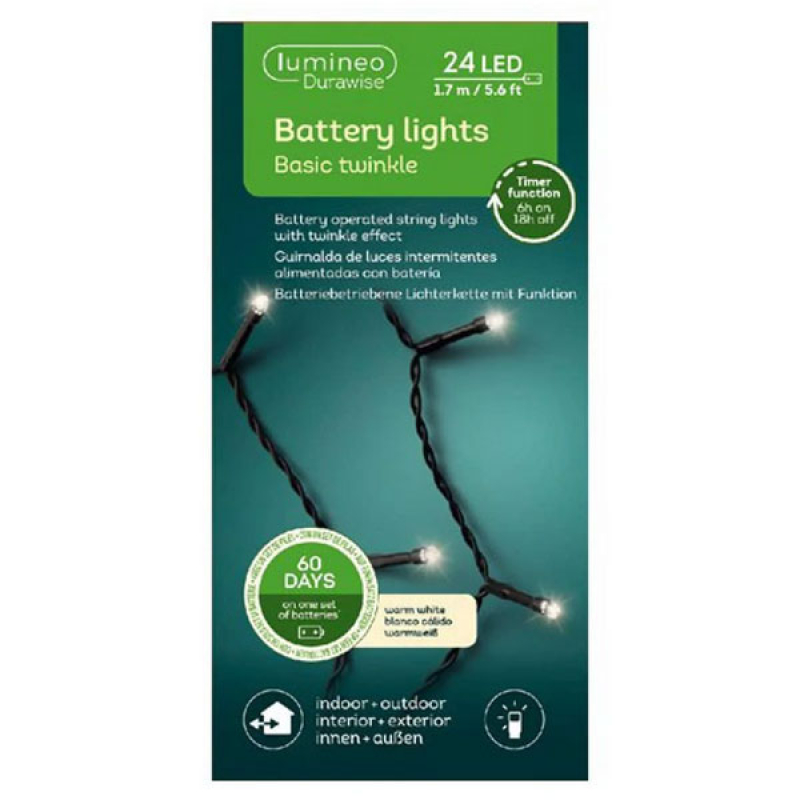 Led novogodišnje lampice baterija 8 funkcija topla bela L172,5cm Lumineo 497101